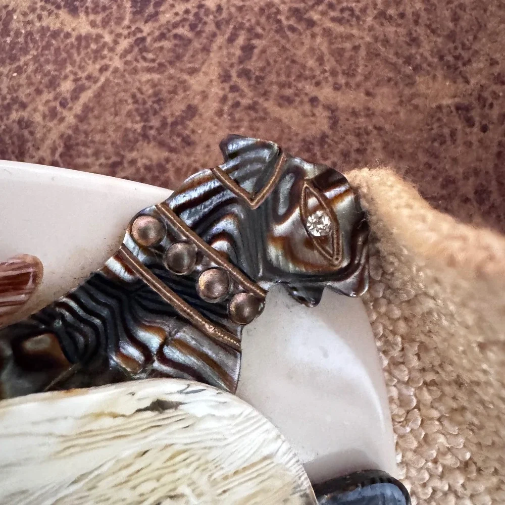 Vintage‎ Resin Animal Carved Rhinestone Eyes Belt Old Elastic Woven Waistband M